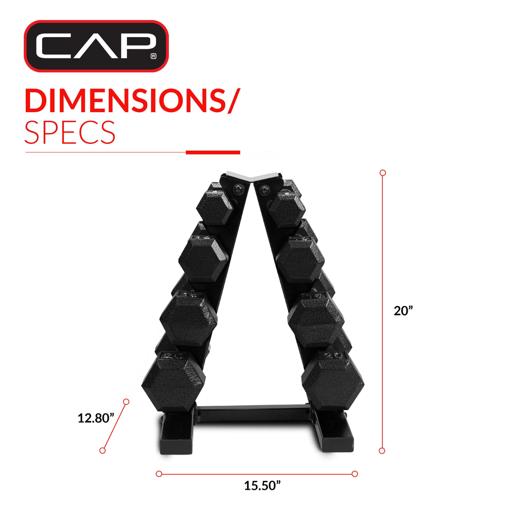 Ultimate 100 lb Cast Iron Hex Dumbbell Weight Set with Convenient Rack - Black Finish