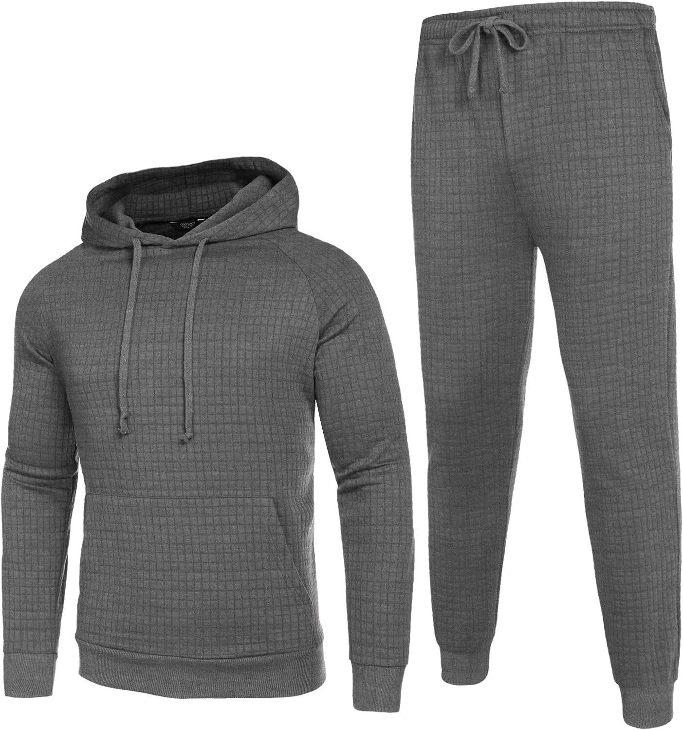 Upgrade Your Fitness Game: Men's Stylish 2-Piece Waffle Hoodie Jogging Suit with Convenient Pockets