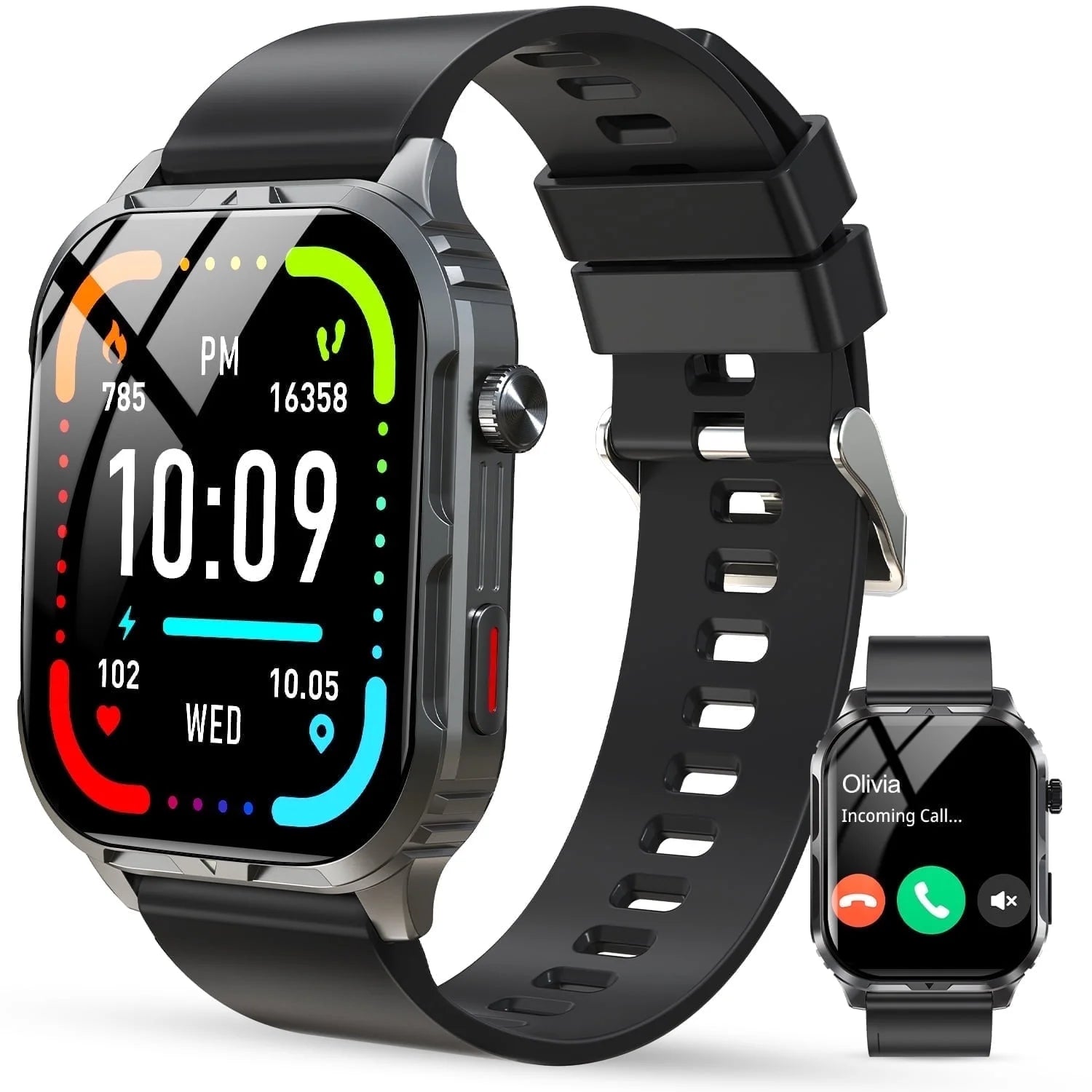 Stylish IP68 Waterproof Smart Watch for Men & Women - Bluetooth Calling, Make & Receive Calls - Sleek Black Design