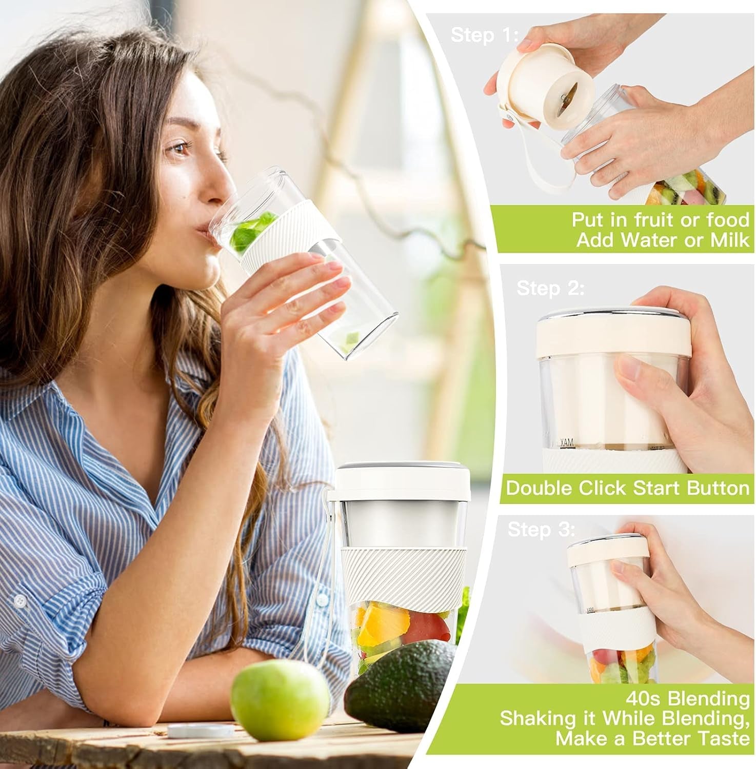 Portable Blender,  Personal Size Blender for Smoothies, Juice and Shakes, 12Oz USB Rechargeable Juice Blender Bottles