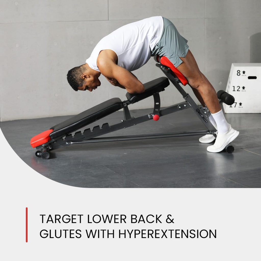Ultimate All-in-One Multi-Functional FID Weight Bench for Complete Body Workout – Hyper Back Extension, Roman Chair, Adjustable Ab Sit-Up, Incline/Decline, and Flat Bench