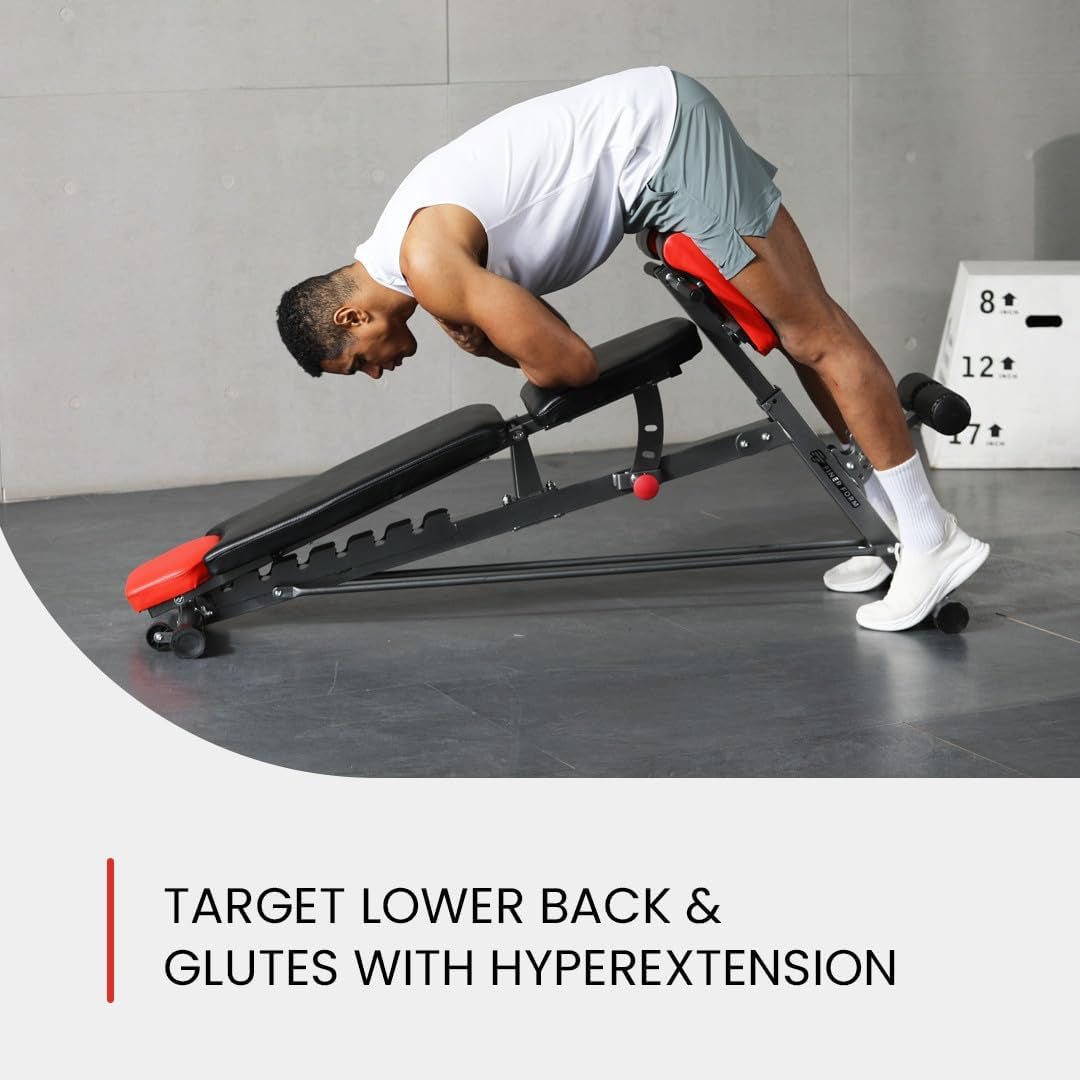 Ultimate All-in-One Multi-Functional FID Weight Bench for Complete Body Workout – Hyper Back Extension, Roman Chair, Adjustable Ab Sit-Up, Incline/Decline, and Flat Bench