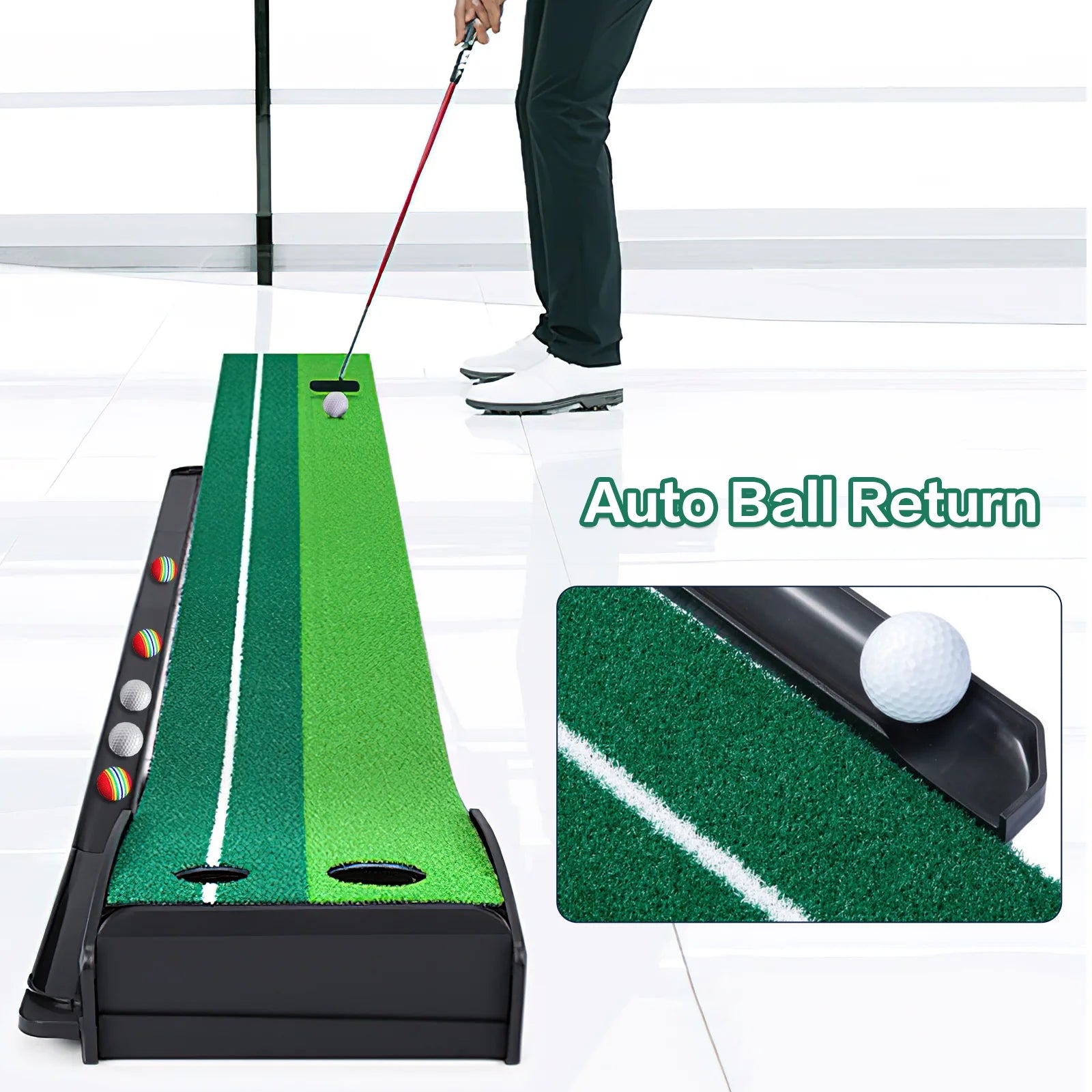 9.9FT Indoor/Outdoor Golf Putting Green Mat - Auto Ball Return for Effortless Practice