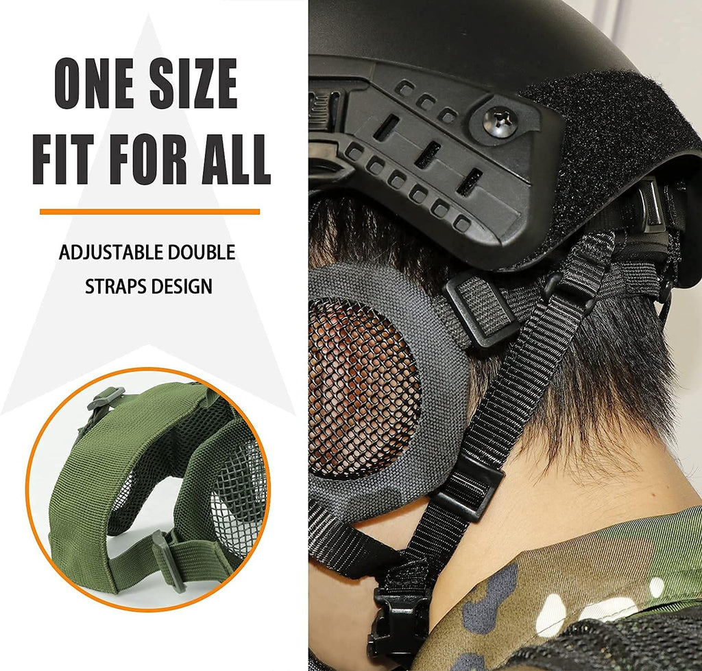 Ultimate Tactical Airsoft Protective Gear Set: Half Face Mesh Mask with Ear Protection & Tactical Goggles for Paintball, CS, Survival Games & Cosplay