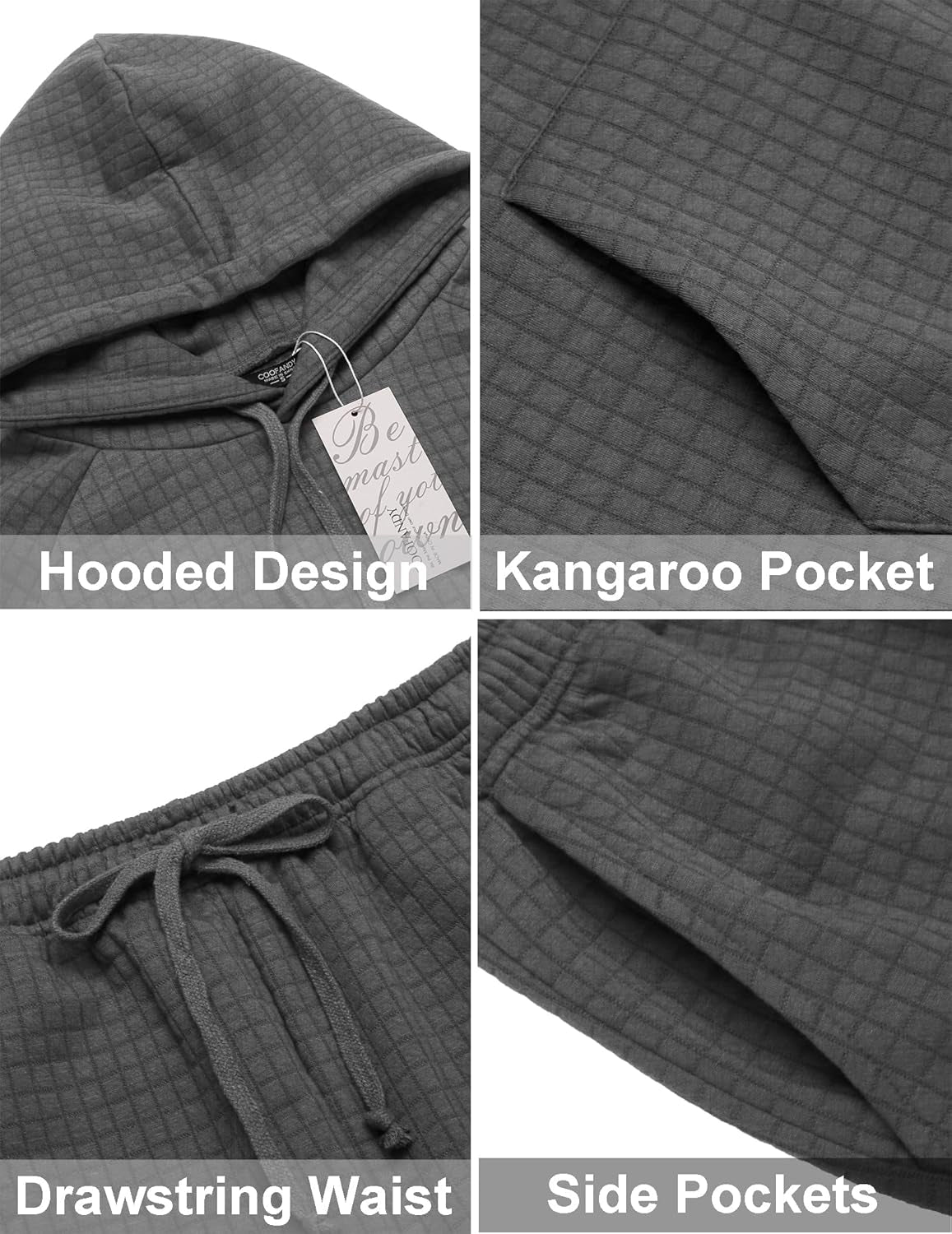 Upgrade Your Fitness Game: Men's Stylish 2-Piece Waffle Hoodie Jogging Suit with Convenient Pockets