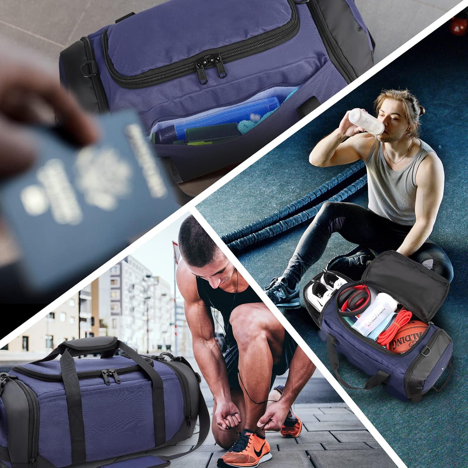 Stylish Water-Resistant Sports Gym Bag with Wet Pocket & Shoe Compartment - Perfect Travel Duffel for Active Men and Women (Medium, Blue)