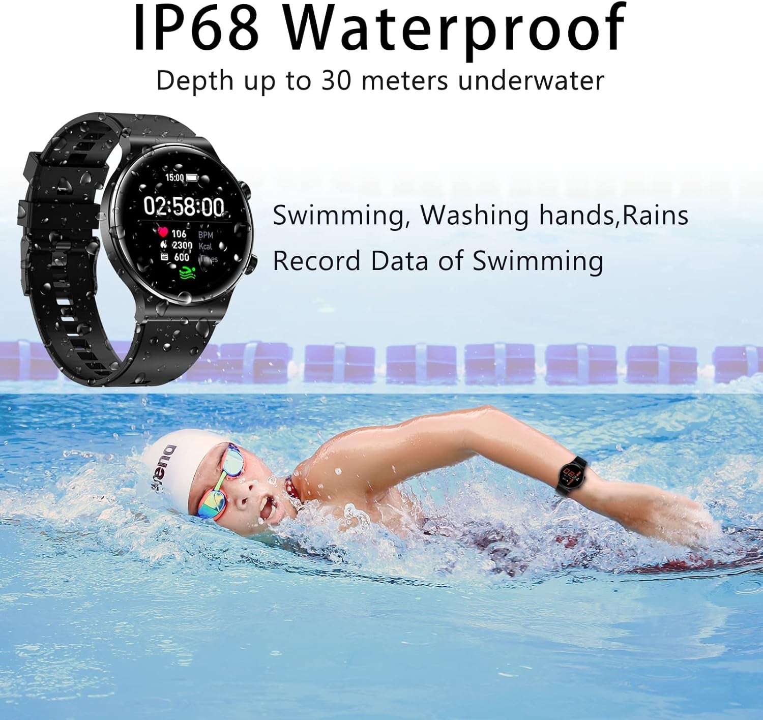 Stylish Men's Smart Watch - Waterproof Fitness Tracker with Heart Rate Monitor, Long Battery Life & Message Alerts - Compatible with Android & iOS (Black)