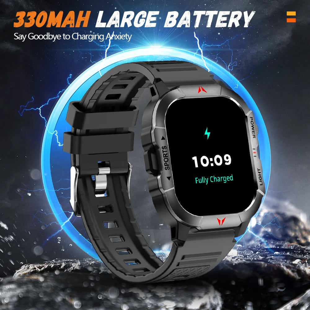 New Smart Watch 2.01 Display Men Sports Watch LED Flashlight Bluetooth Call Health Monitor IP68 Waterproof Smart Watch