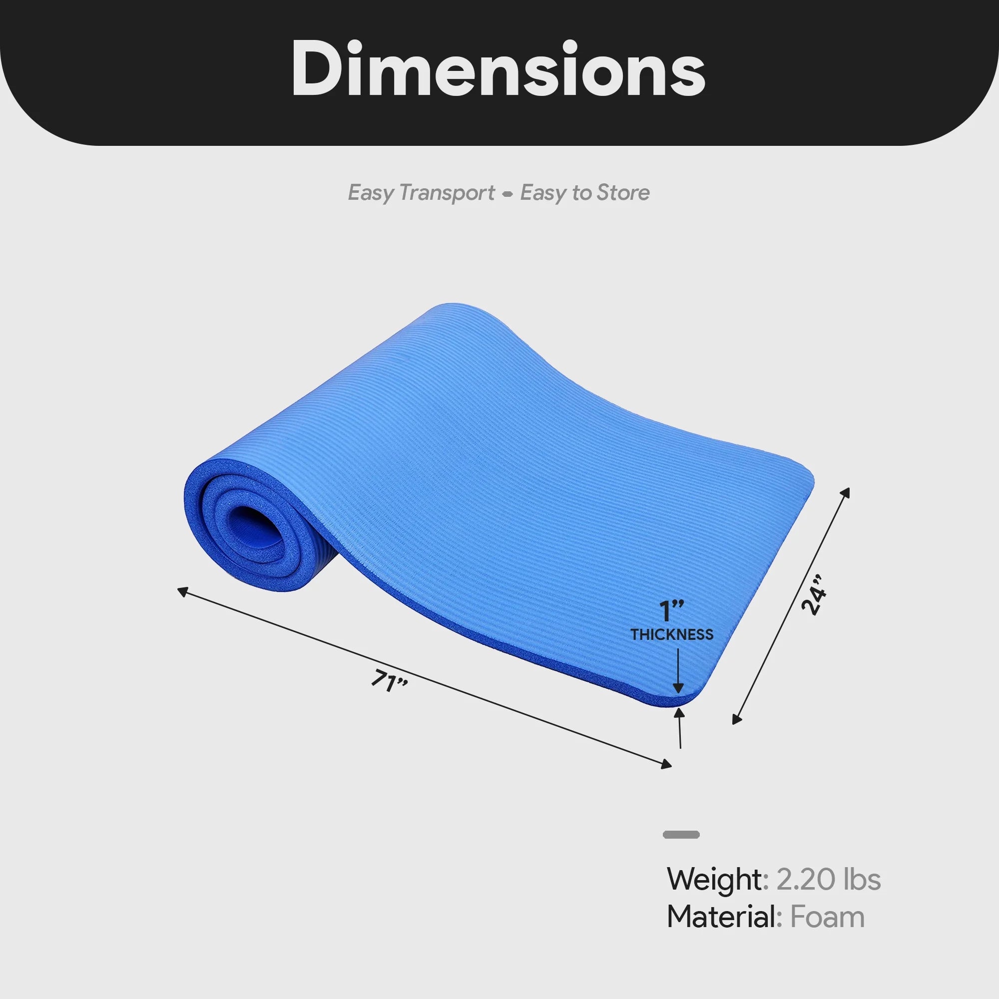 Premium 1-Inch Extra Thick High Density Anti-Tear Yoga Mat with Convenient Carrying Strap - Blue