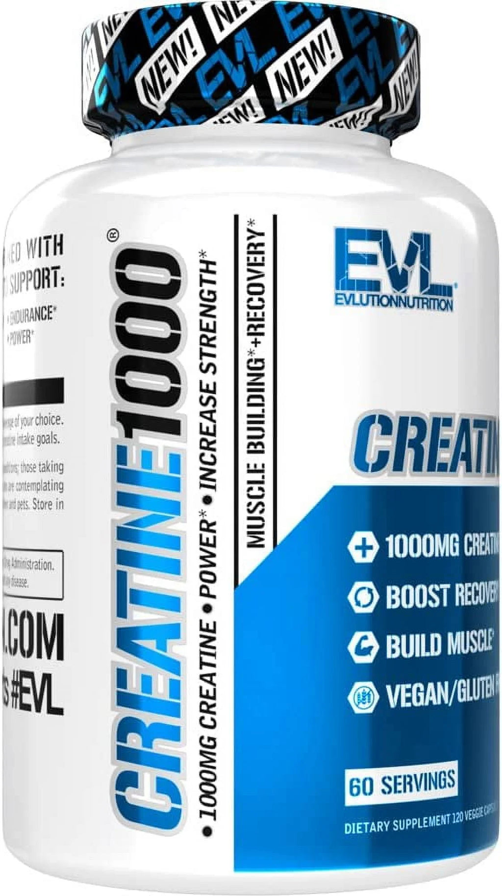 EVL Nutrition Creatine Monohydrate Pills - 2 Pack, 120 Capsules, 1000mg - Muscle Builder & Recovery Supplement