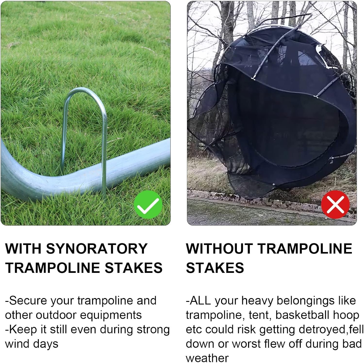 Heavy Duty U-Type Wind Stakes - 12 Inch Galvanized Steel Ground Anchors for Trampolines, Soccer Goals, Camping Tents & Garden Decor (Pack of 8)
