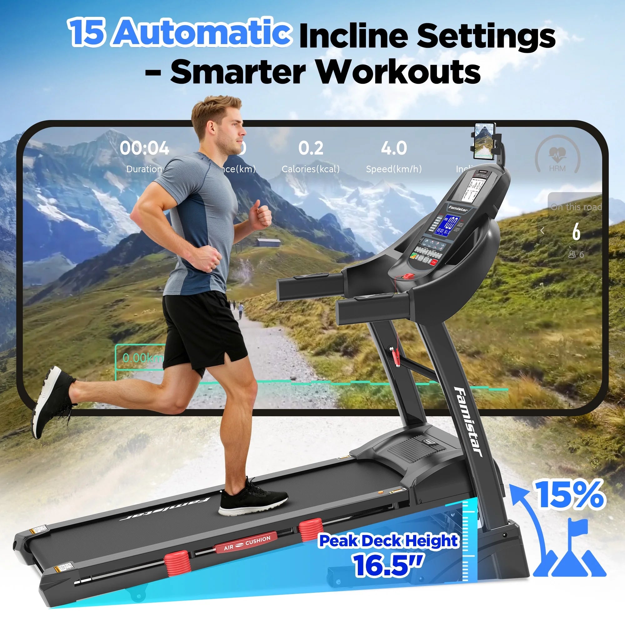 Powerful 5.0HP Folding Treadmill - 15% Auto Incline, Smart APP Control, Bluetooth Speakers, 300Lbs Capacity, 64 Workout Programs, 10MPH Speed, Space-Saving Design - Bonus Knee Strap Included!