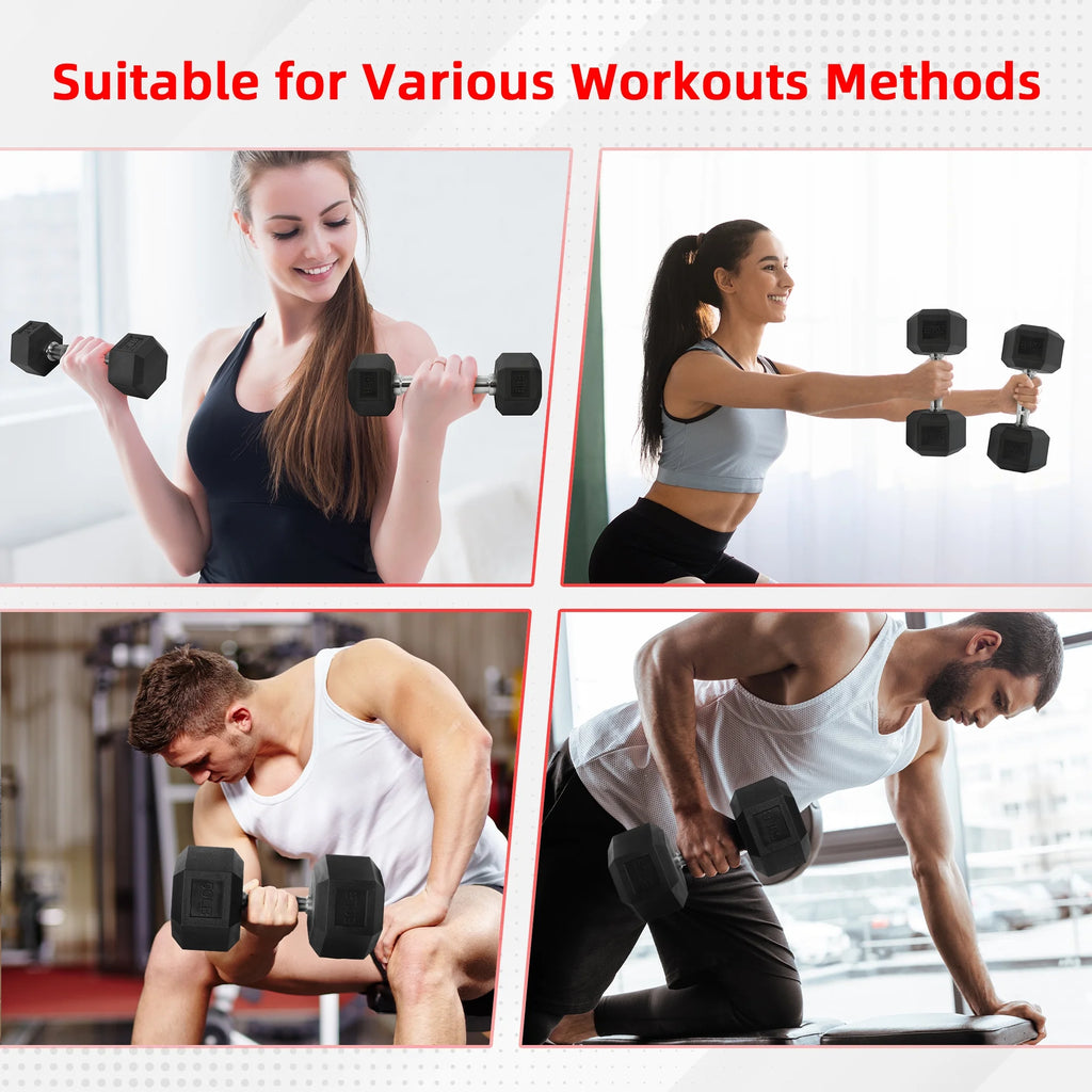 Rubber Encased Hex Dumbbell, 20 Lb, Single, Black