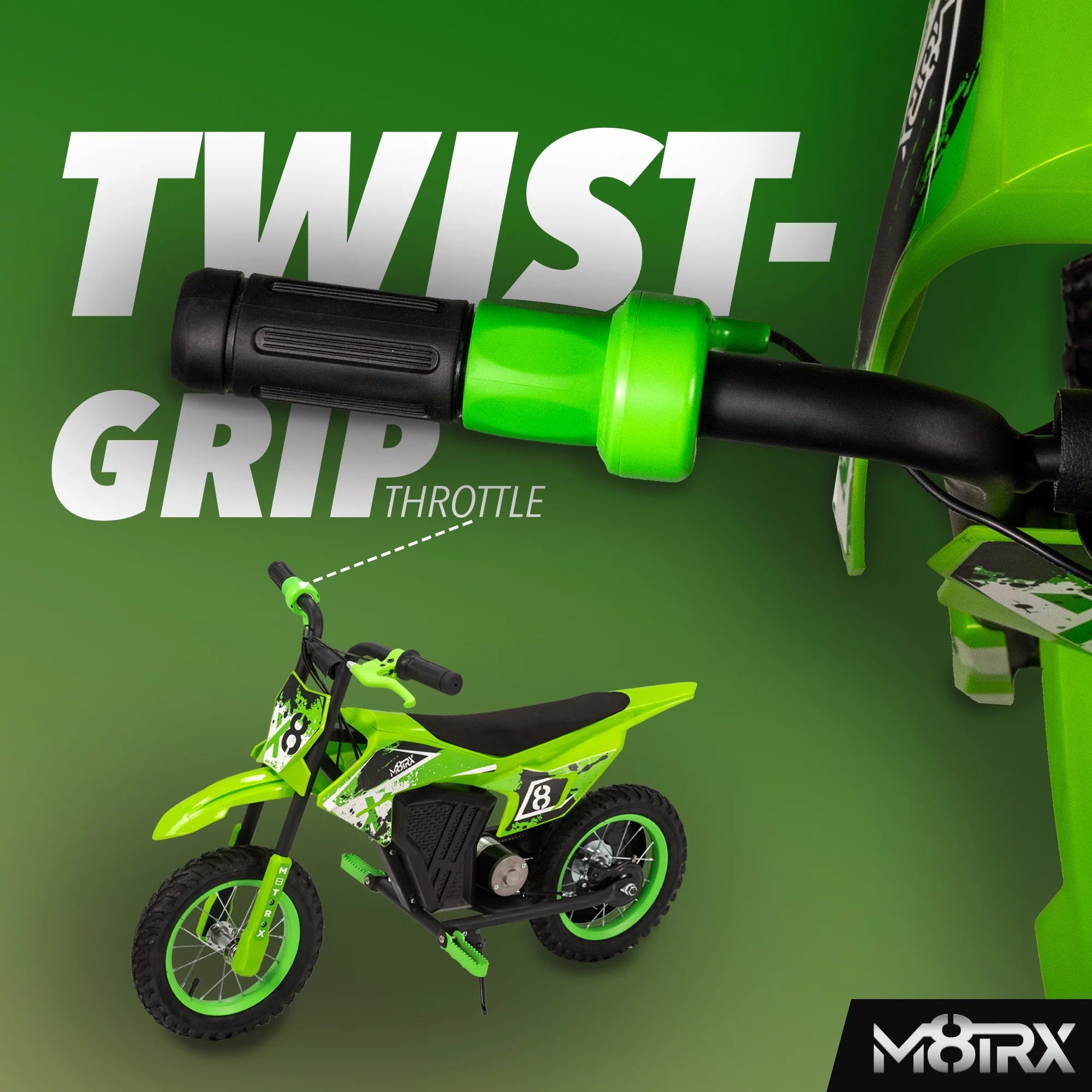Green 12V Mini Electric Dirt Bike for Kids - Battery-Powered Ride-On Motorcycle for Ages 5+