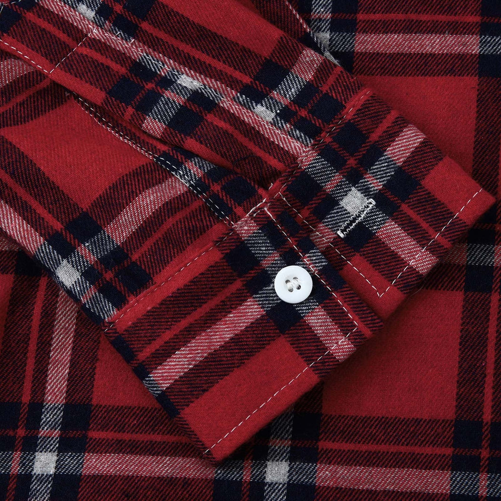 Men's Lightweight Hooded Plaid Flannel Jacket - Casual Button Down Shirt for Fall & Winter - Red Size L