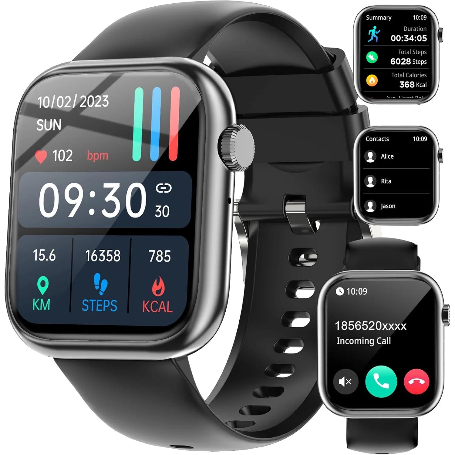 Stylish Bluetooth Smart Watch for Calls - Compatible with iOS & Android for Men & Women - Black