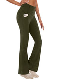 Flare Bootcut Yoga Pants for Women with Pockets - High Waist Lightweight Activewear in Green, 2XL