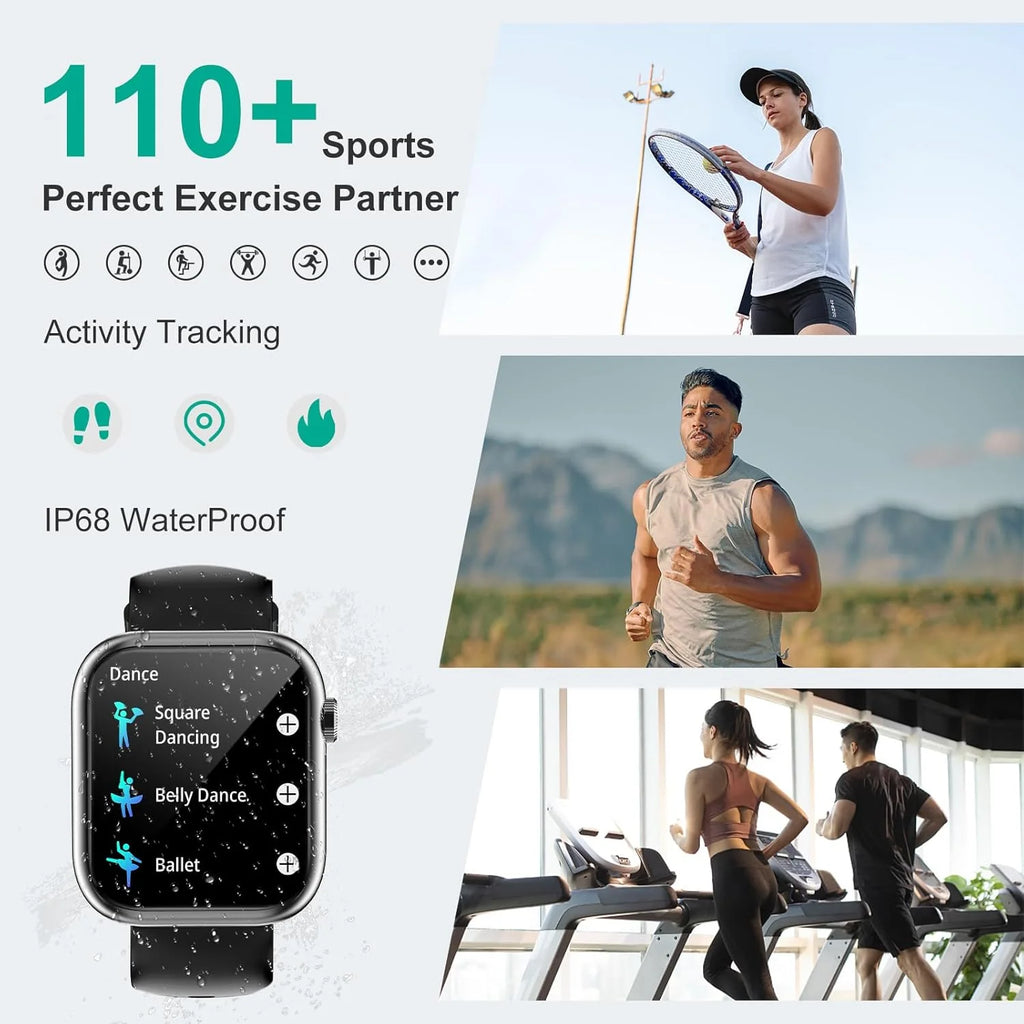 Stylish Bluetooth Smart Watch for Calls - Compatible with iOS & Android for Men & Women - Black