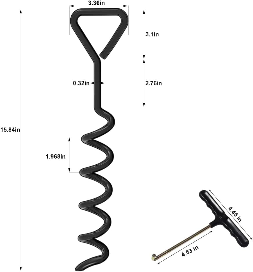 Heavy Duty USA Trampoline Anchor Kit - 4 Steel Corkscrew Stakes with T Hook & Bonus Strong Belt - Secure Your Trampoline!