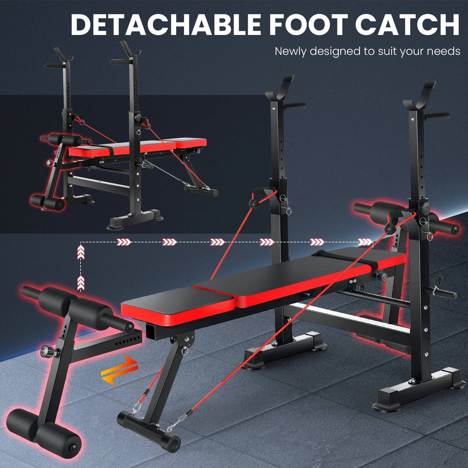 Versatile 6-in-1 Adjustable Weight Bench Set with Barbell Rack and Resistance Bands for Ultimate Home Gym Workouts
