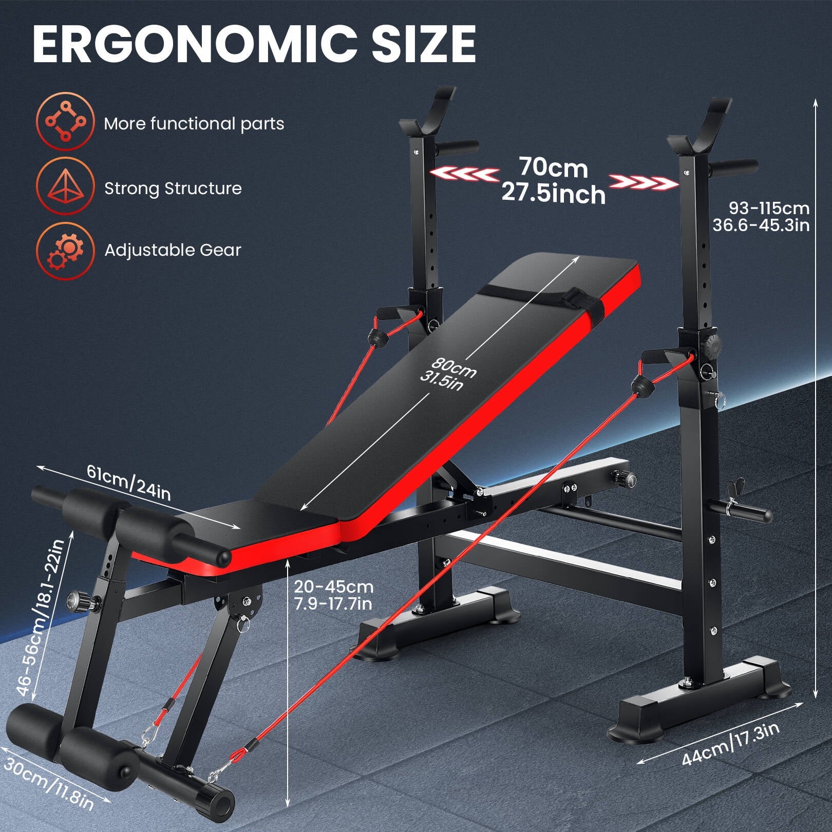 Versatile 6-in-1 Adjustable Weight Bench Set with Barbell Rack and Resistance Bands for Ultimate Home Gym Workouts