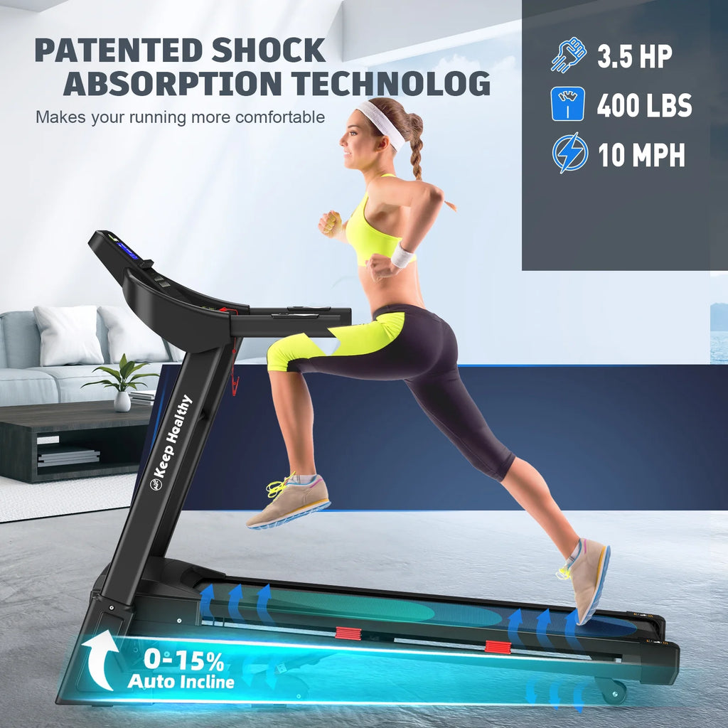 Heavy-Duty 400lb Capacity 3.5HP Foldable Treadmill with 15% Auto Incline, Bluetooth & App - 18" Wide Belt for Home Fitness